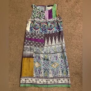 ETRO 100% silk mini dress small multi pattern funky floral designer sleeveless